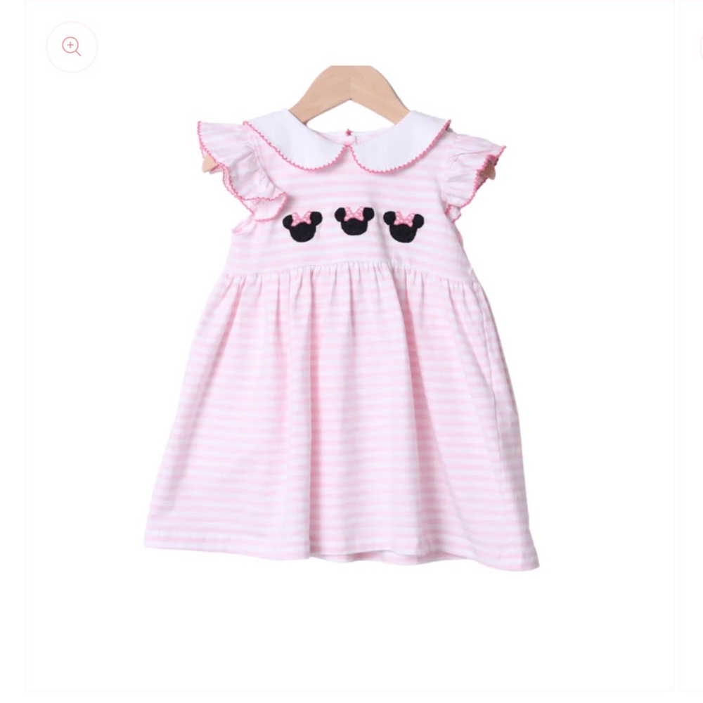 Adorable Pink Striped Kids Dress with Mouse Design